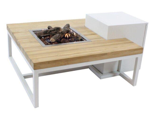 Enjoyfires fire table Ambiance square white-teak 90x90x35 cm
