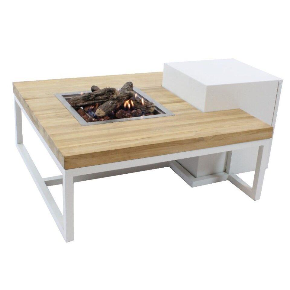 Enjoyfires fire table Ambiance square white-teak 90x90x35 cm