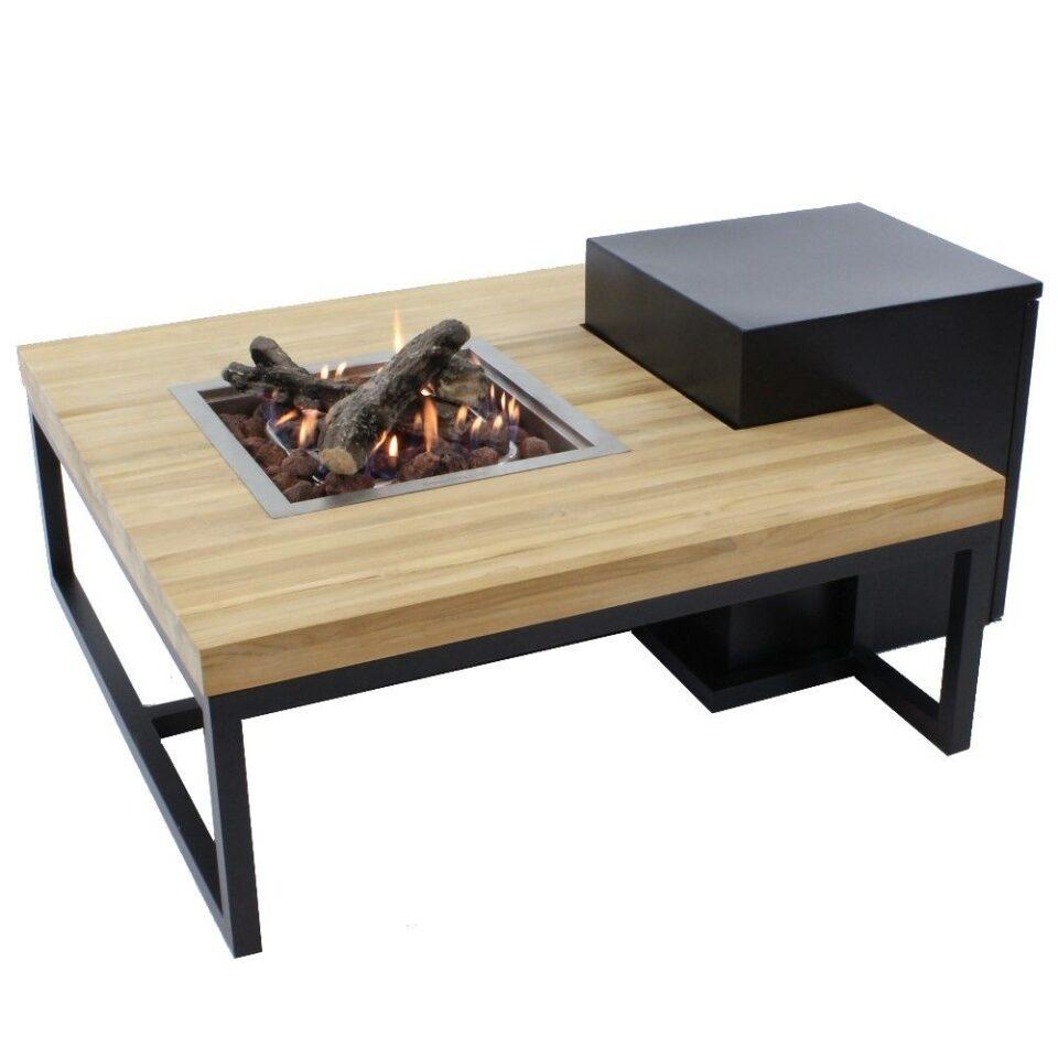 Enjoyfires fire table Ambiance square black-teak 90x90x35 cm
