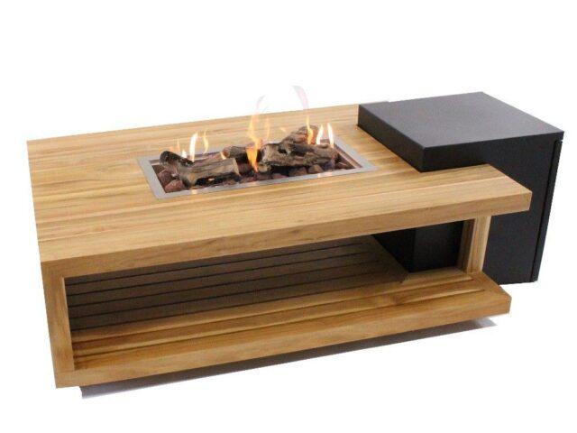 Enjoyfires firetable loungetable teak rectangular 120x80x40 cm