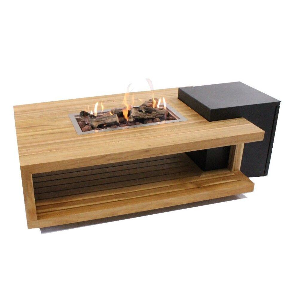 Enjoyfires firetable loungetable teak rectangular 120x80x40 cm