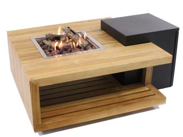 Enjoyfires firetable loungetable teak square 90x90x40 cm