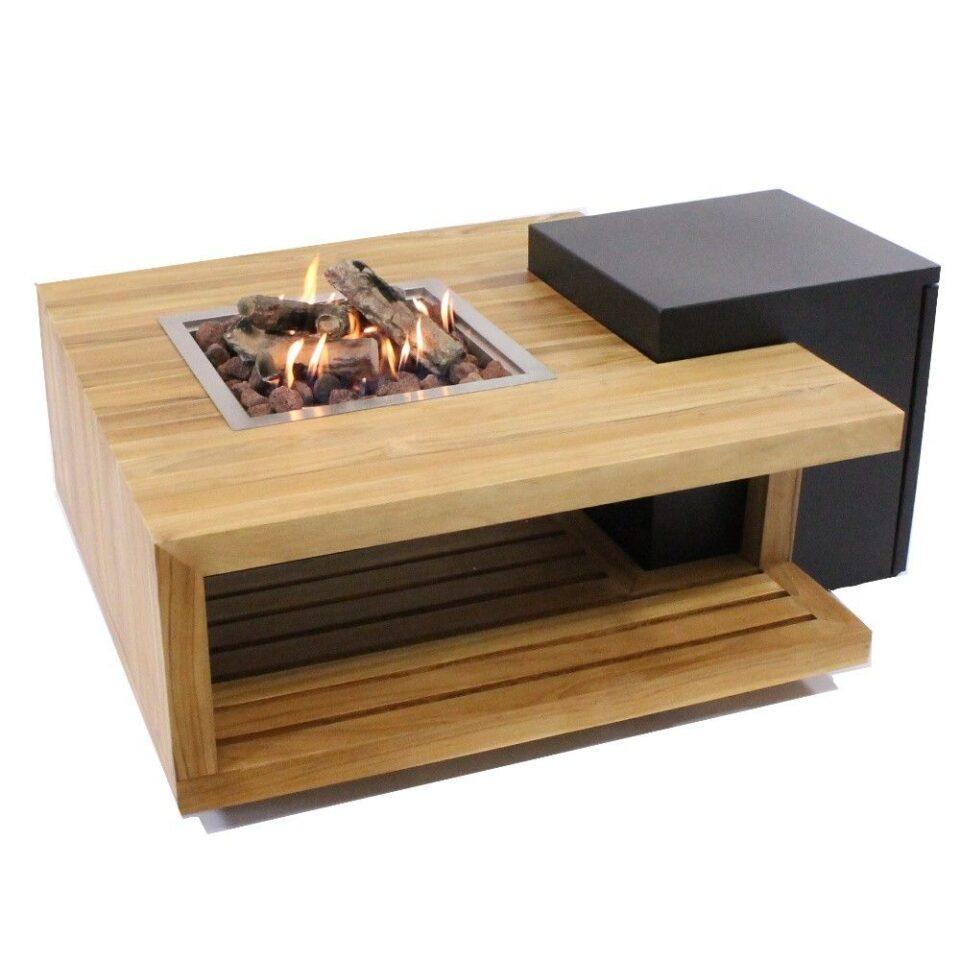 Enjoyfires firetable loungetable teak square 90x90x40 cm